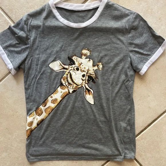 Gray Giraffe Print Woman’s TShirt - Picture 2 of 4
